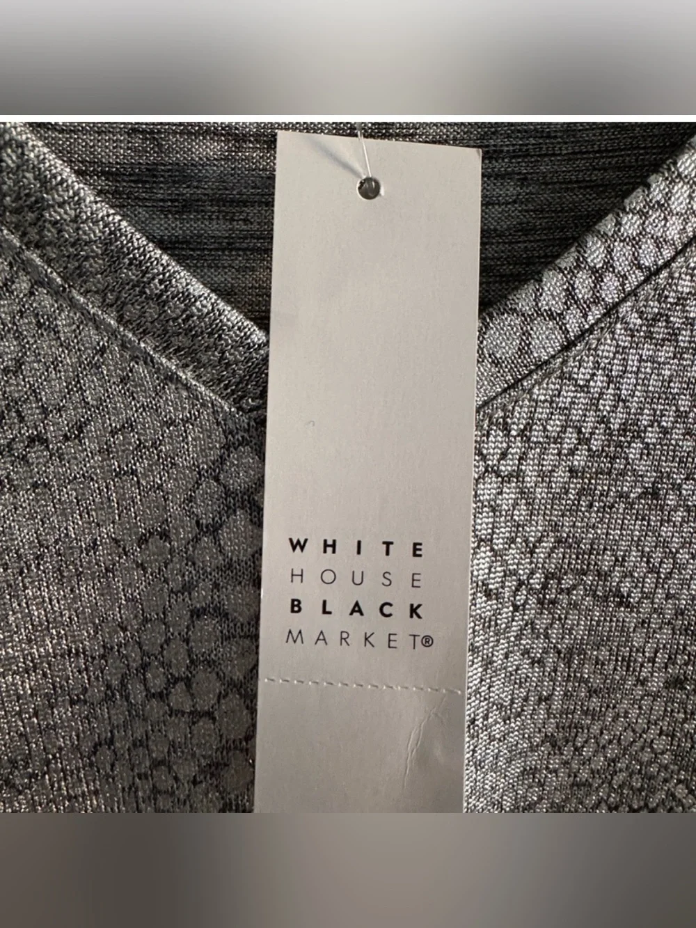 White House Black Market Metallic Silver Snake Print V-Neck Tee S NWT - Picture 2 of 6